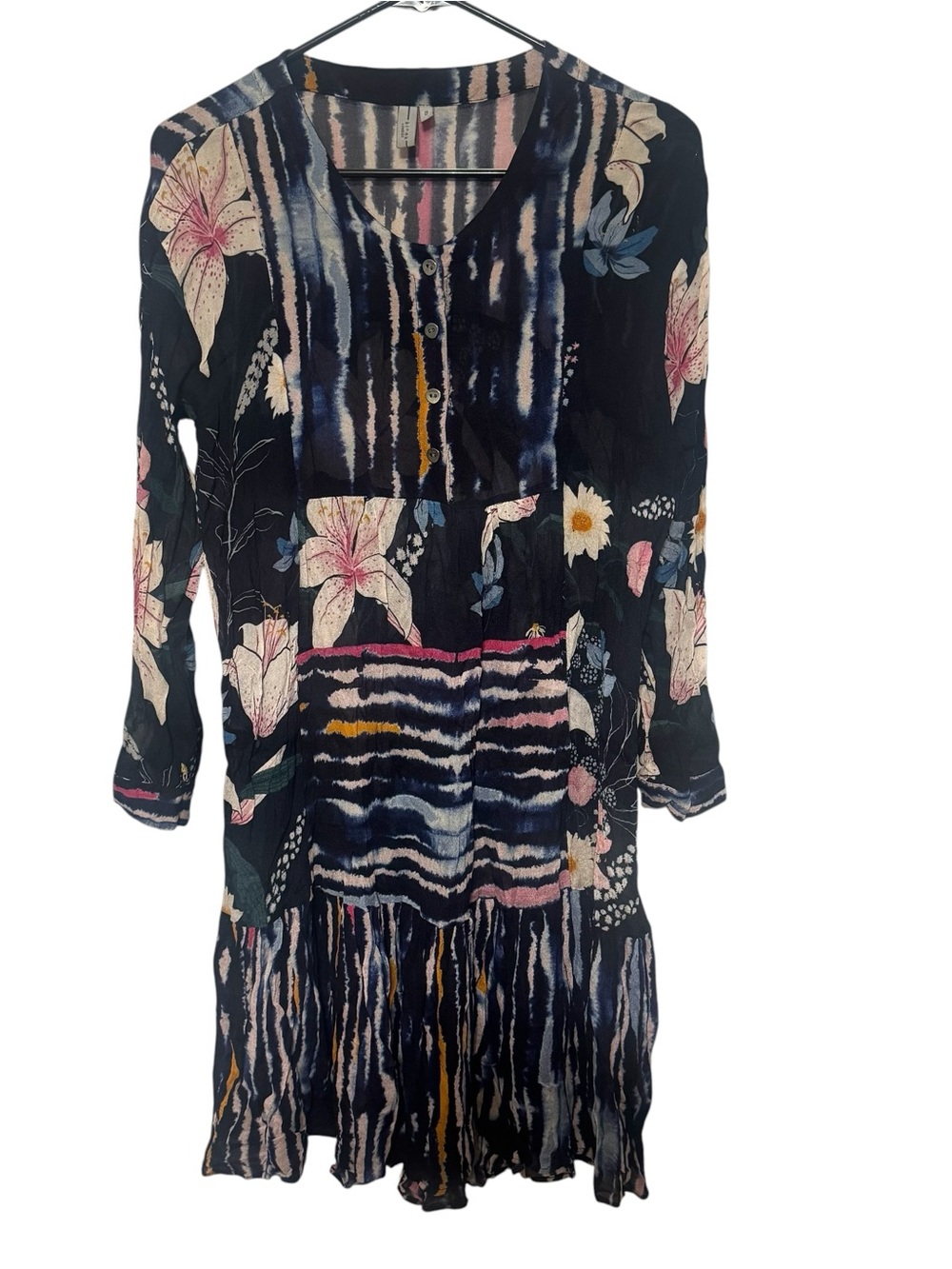 Anthropologie Bl^ nk London Black Floral Stripe Boho Dress